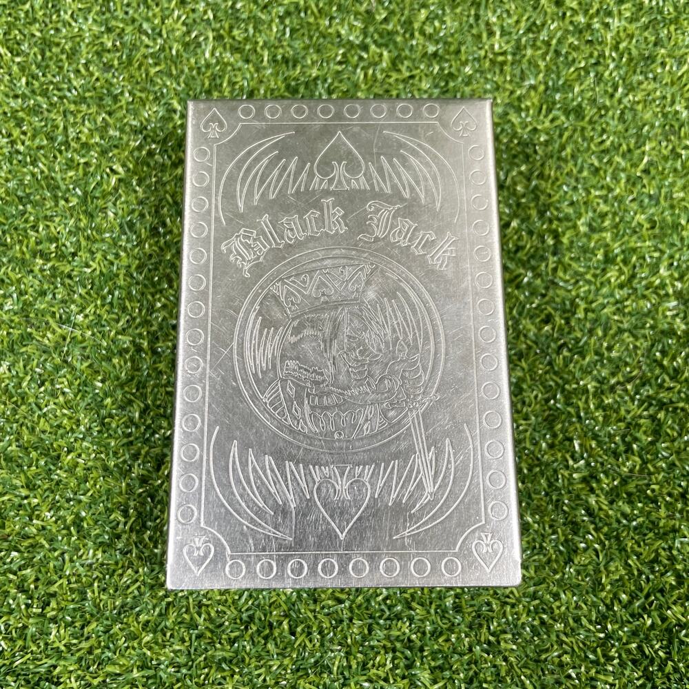 Vintage Hinged Metal Black Jack Engraved Playing Card Box